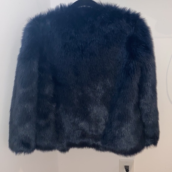 ZARA Trafaluc faux fur jacket short fur midnight blue Size S - Picture 6 of 15
